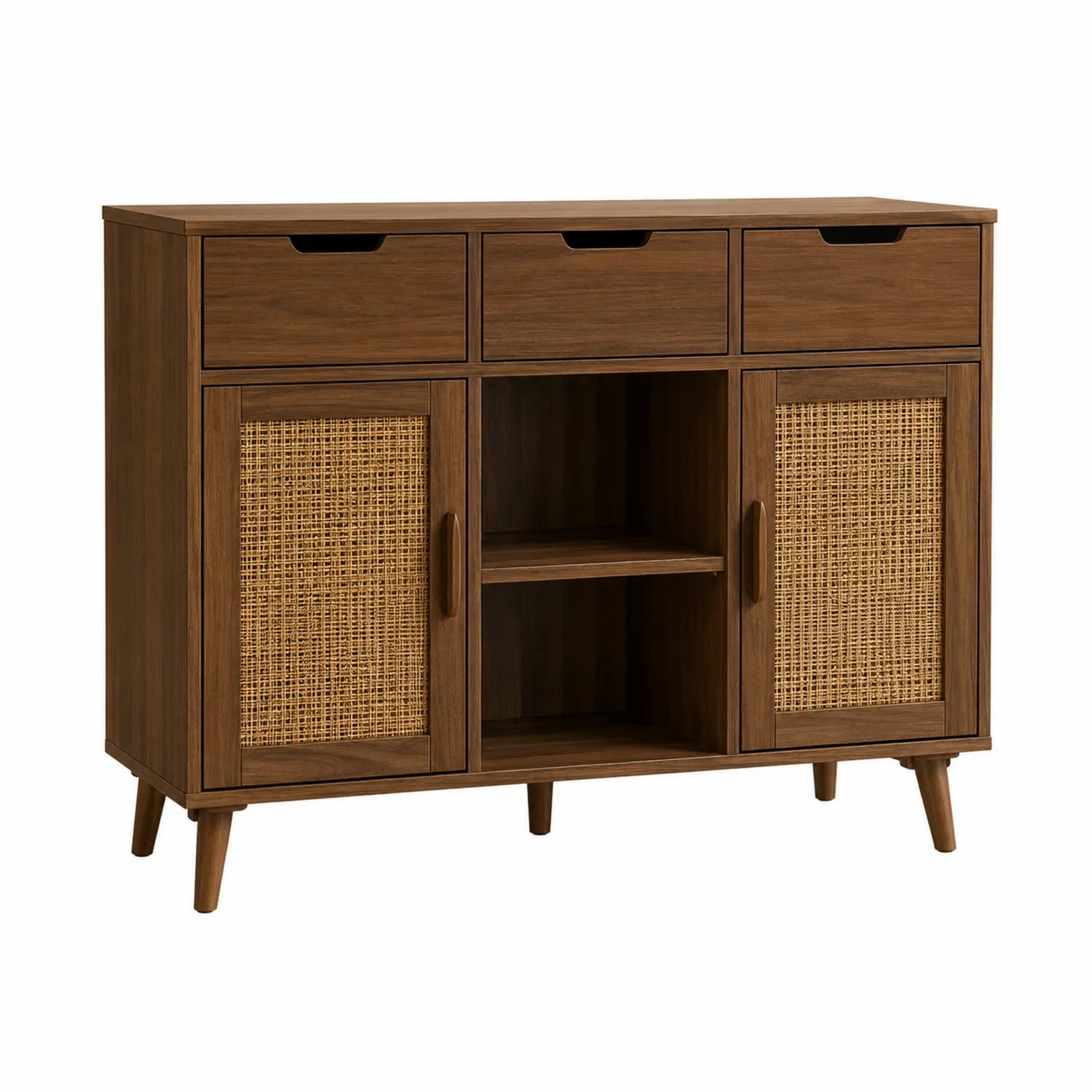 Kommode aus Massivholz und Rattan Braun 120x40x90cm
