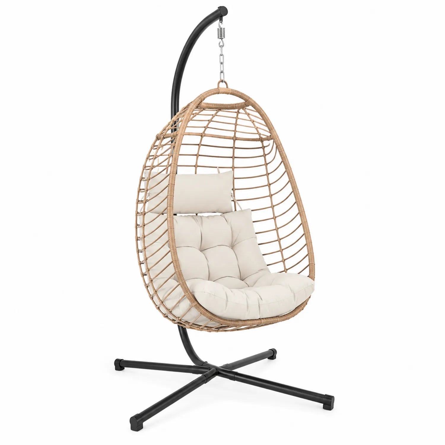 Rattan Hängesessel Beige mit Stahlrahmen
