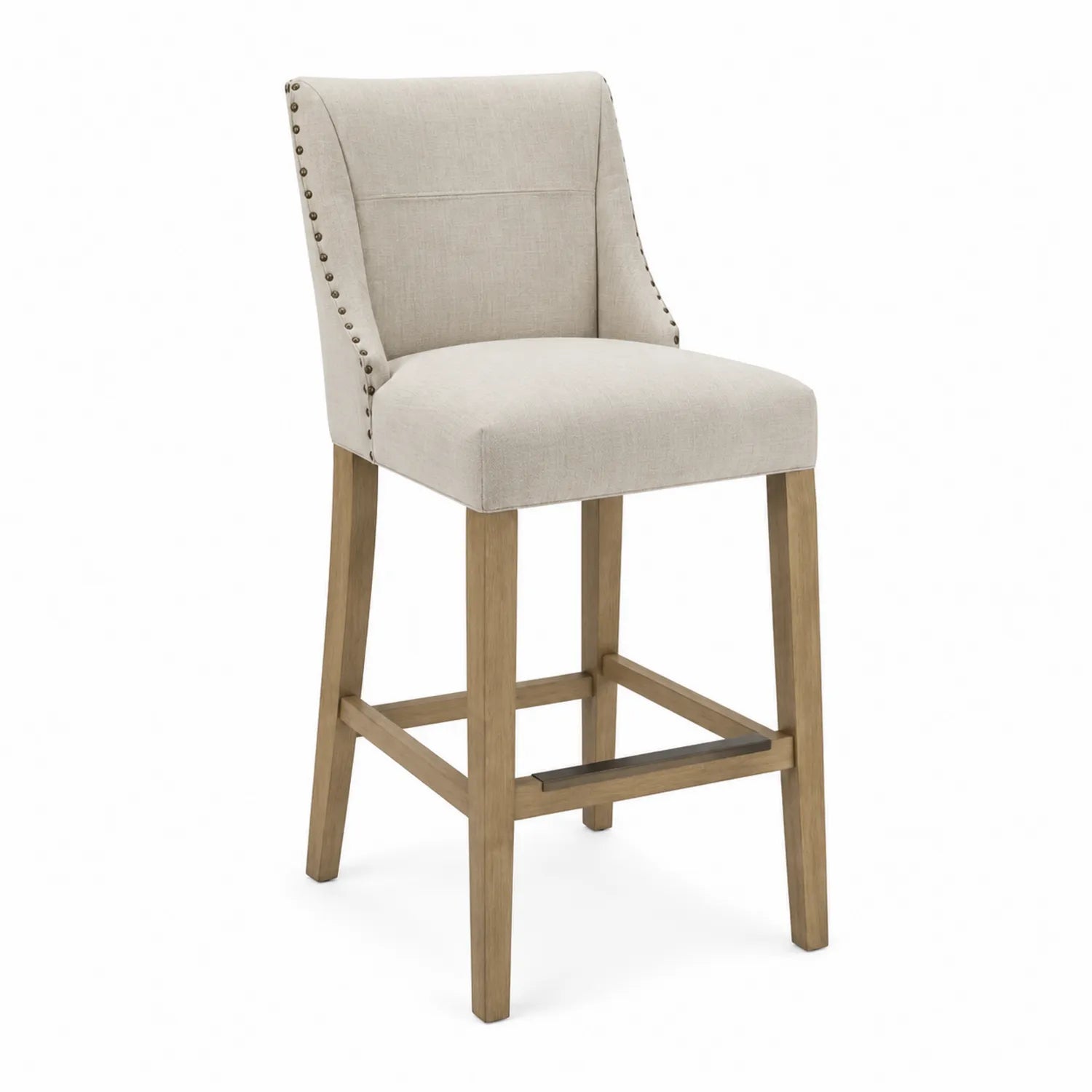 Barhocker Beige Stoff Holzgestell mit Rückenlehne 115cm