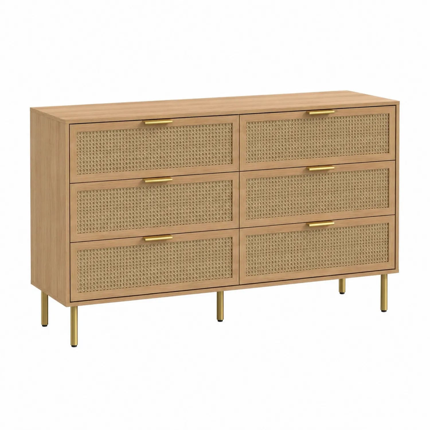 Kommode Holz Eichegeflecht 6 Schubladen 120x40x80cm