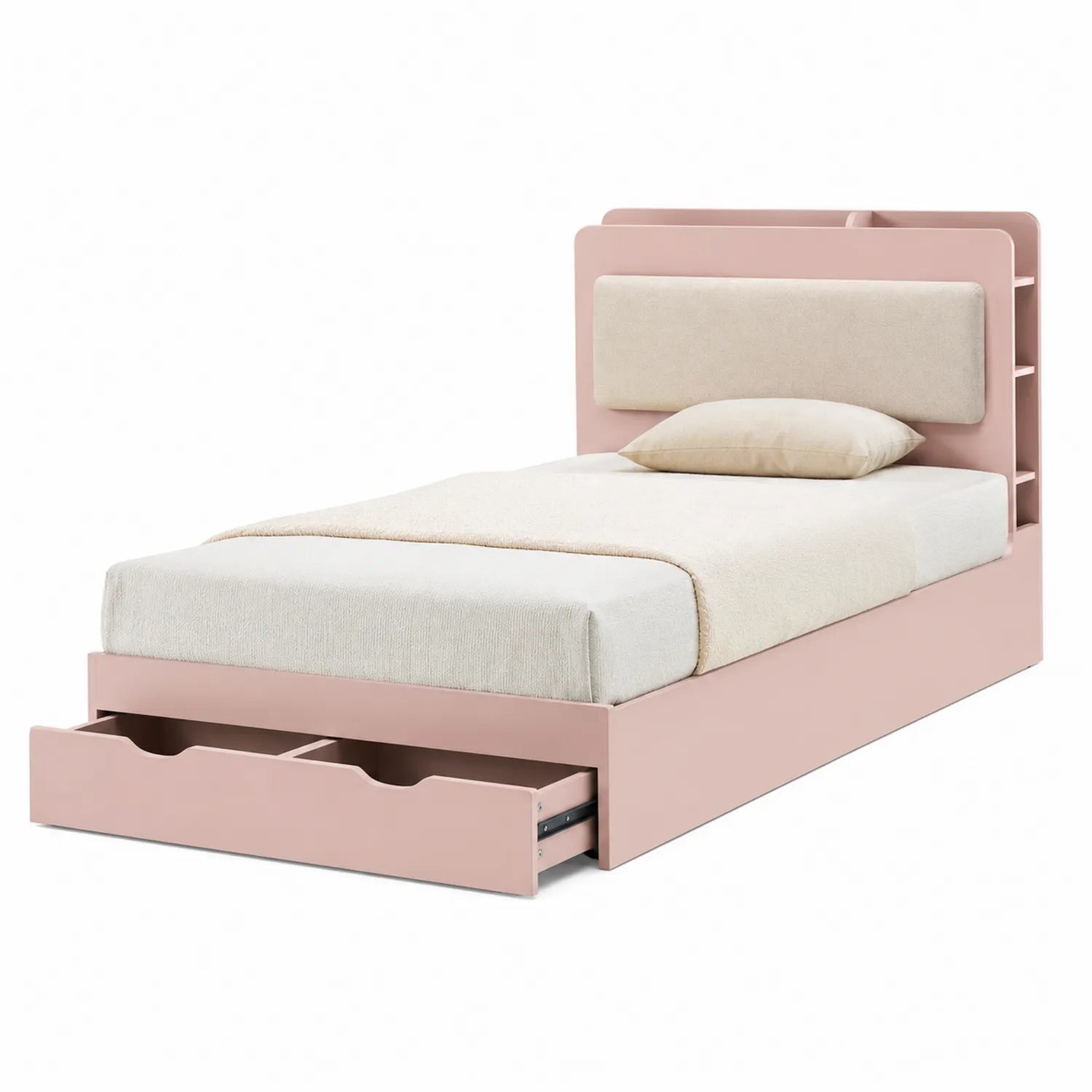 Einzelbett aus Holz mit Schubladen Rosa 200x90 cm