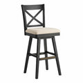 Barhocker aus Holz mit cremefarbenem Polyester-Sitzpolster