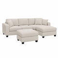 Ecksofa Set Cord Beige mit Hocker und Kissen