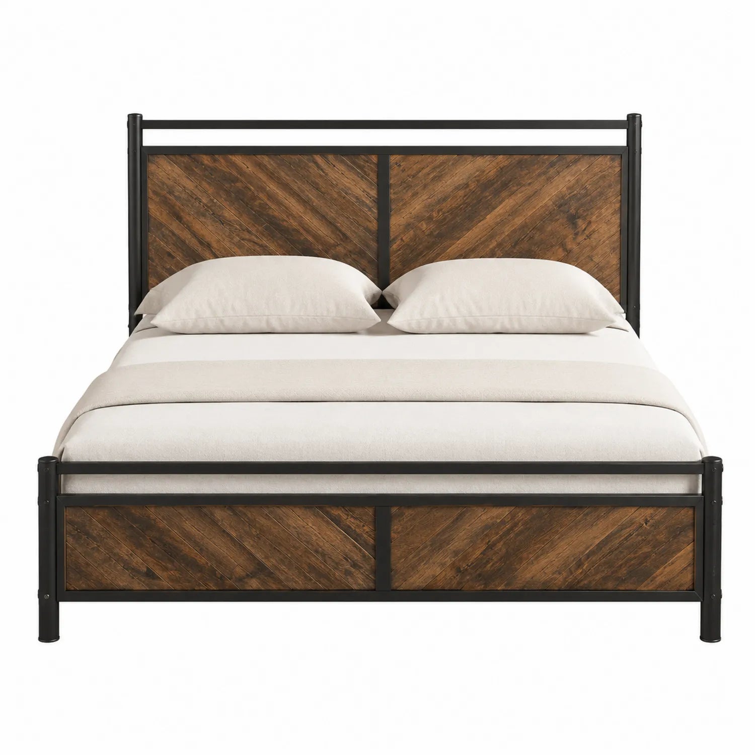 Metallbett mit Akazienholz, Schwarz/Braun, 200x160 cm