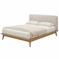 Holzbett mit Baumwoll-Polsterung und Kissen Beige 200x160 cm