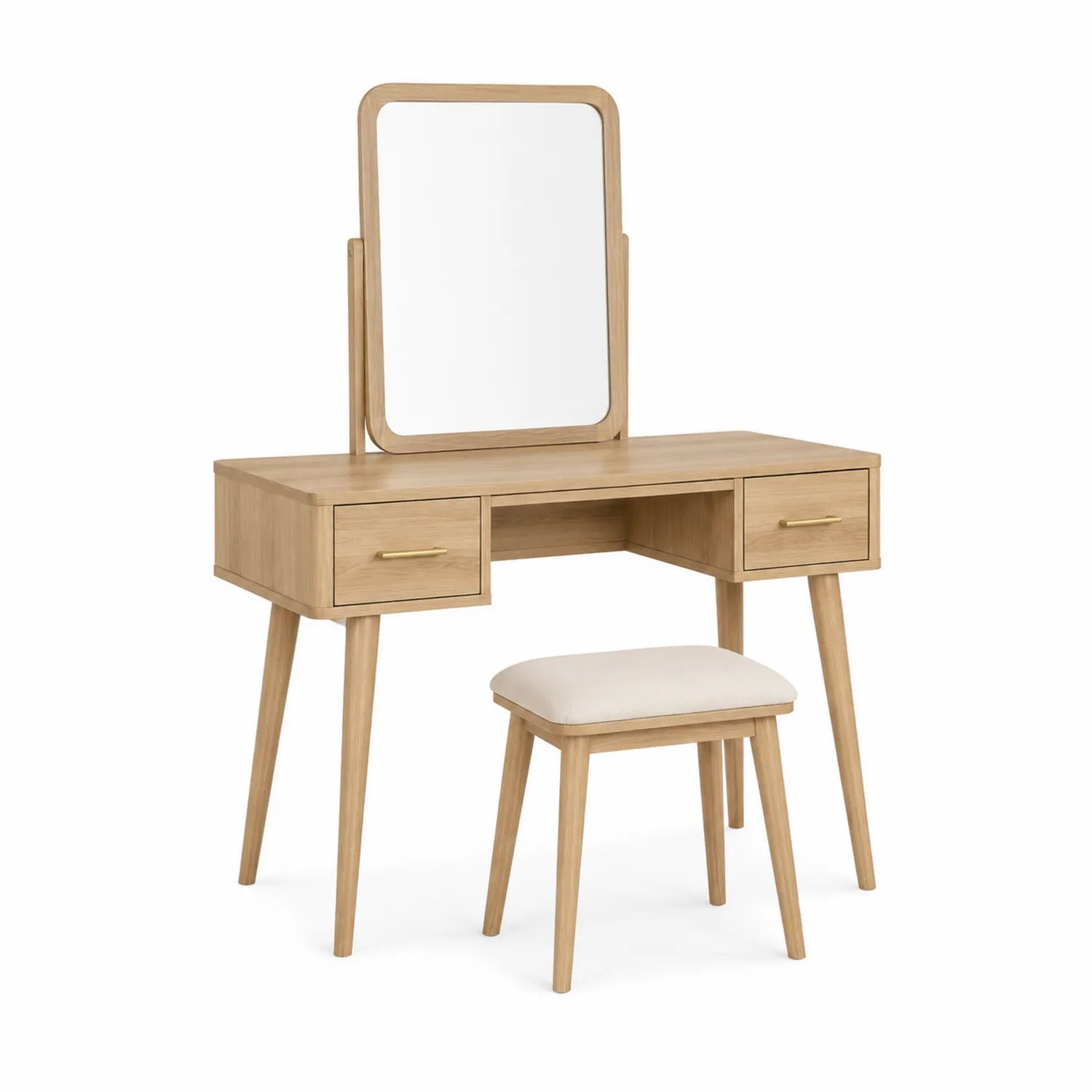 Schminktisch-Set aus Eichenholz mit Hocker und Spiegel