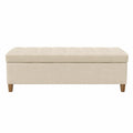 Holz Stoffhocker Leinen Beige 120cm x 40cm x 45cm