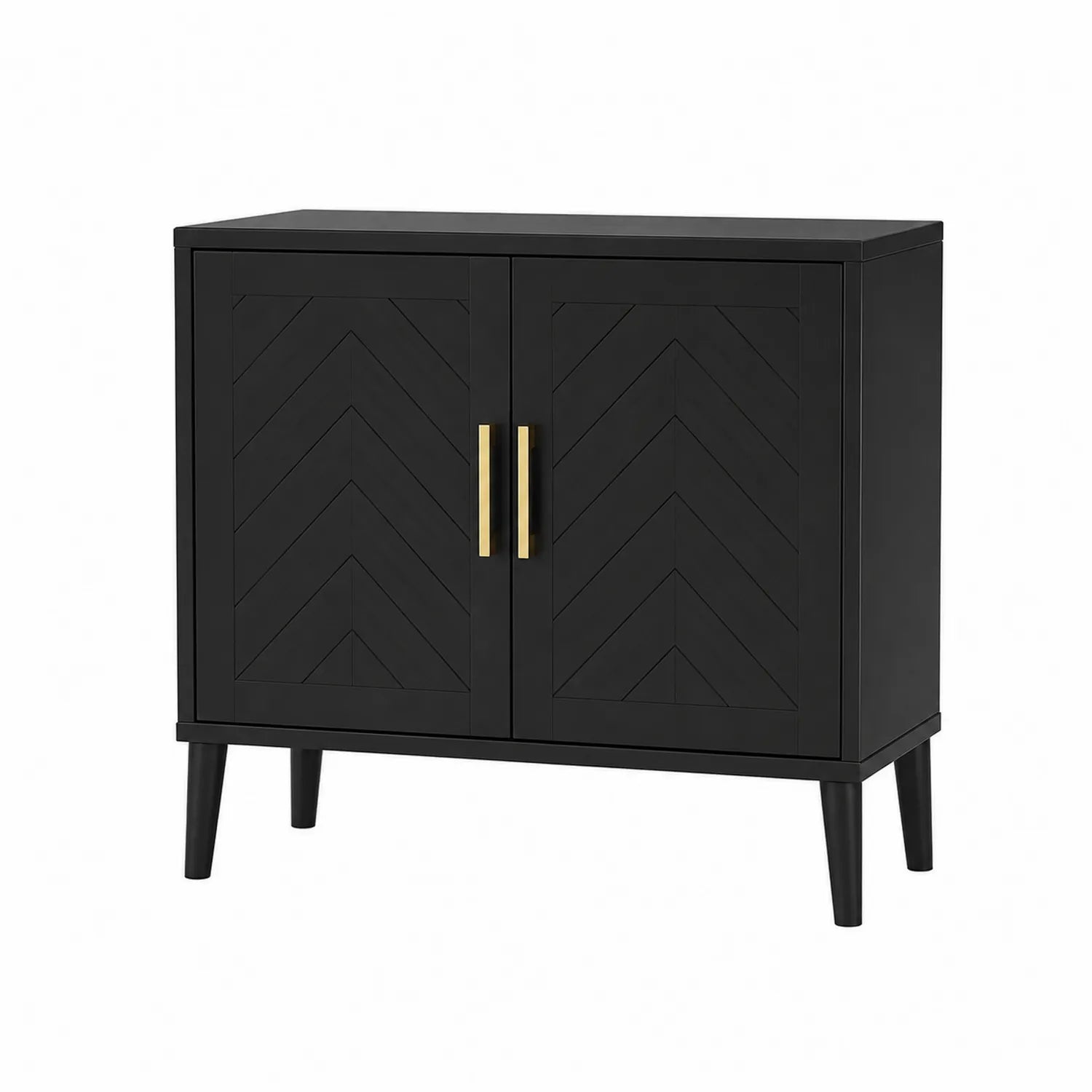 Holz Sideboard Schwarz mit Metallgriffen