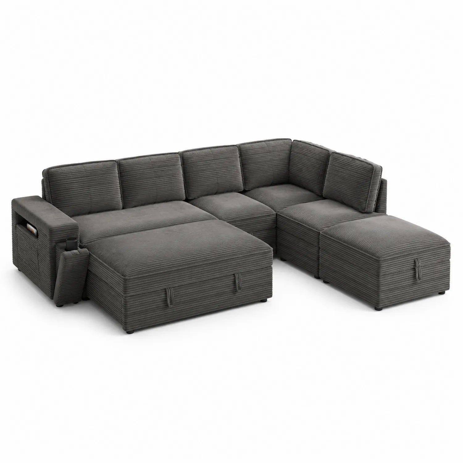 Ecksofa Cordstoff Dunkelgrau 5-Sitzer L-Form