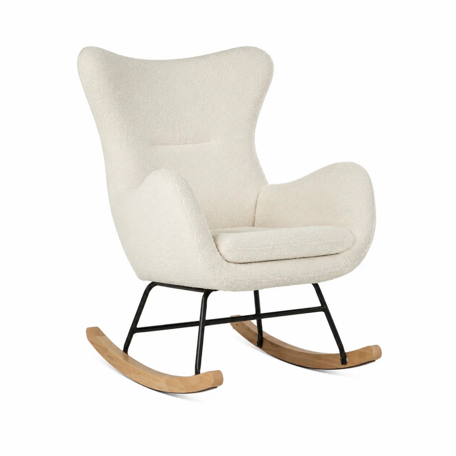 Schaukelstuhl Bouclé Creme Metall Holzgestell