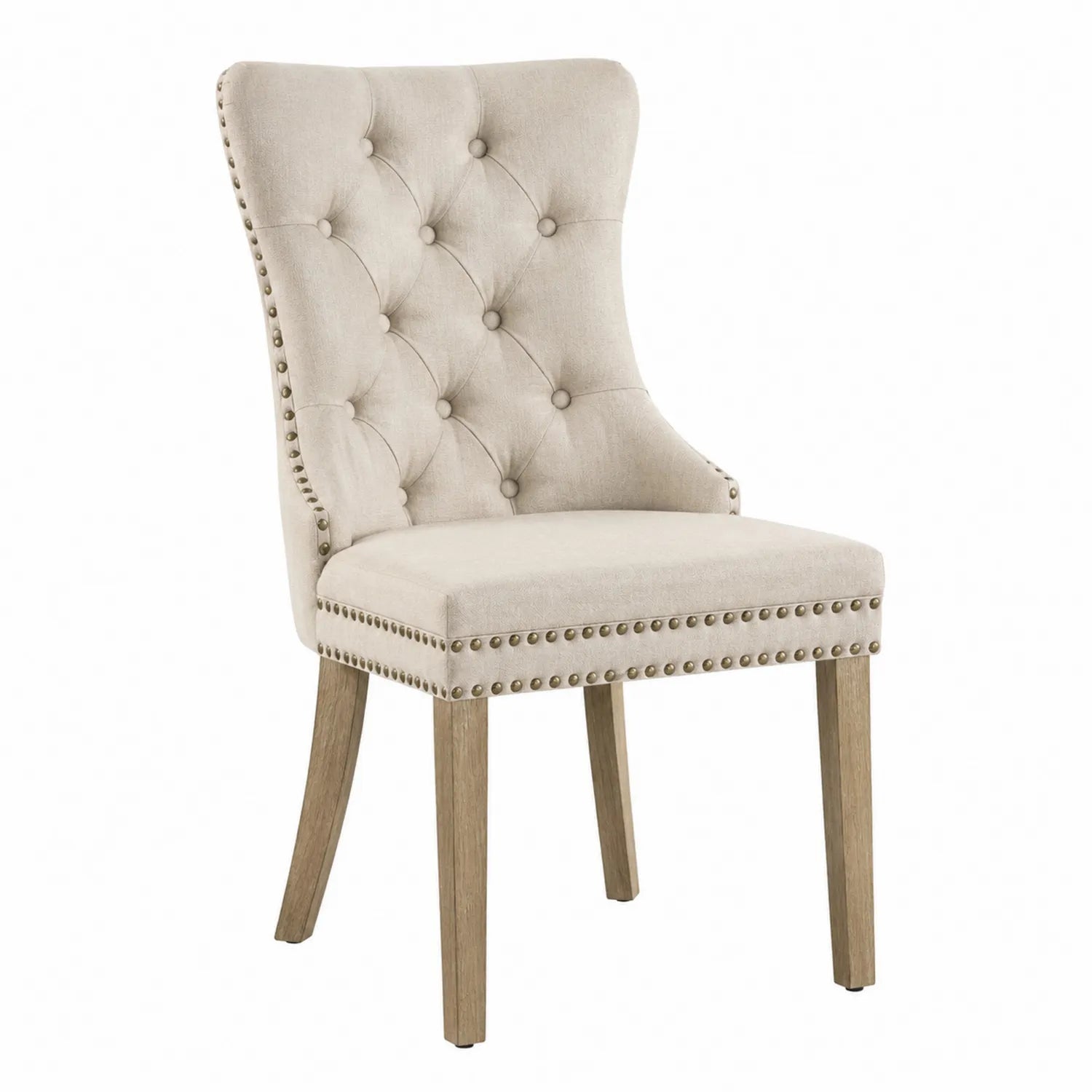 Esszimmerstuhl aus Leinen Beige mit Holzbeinen