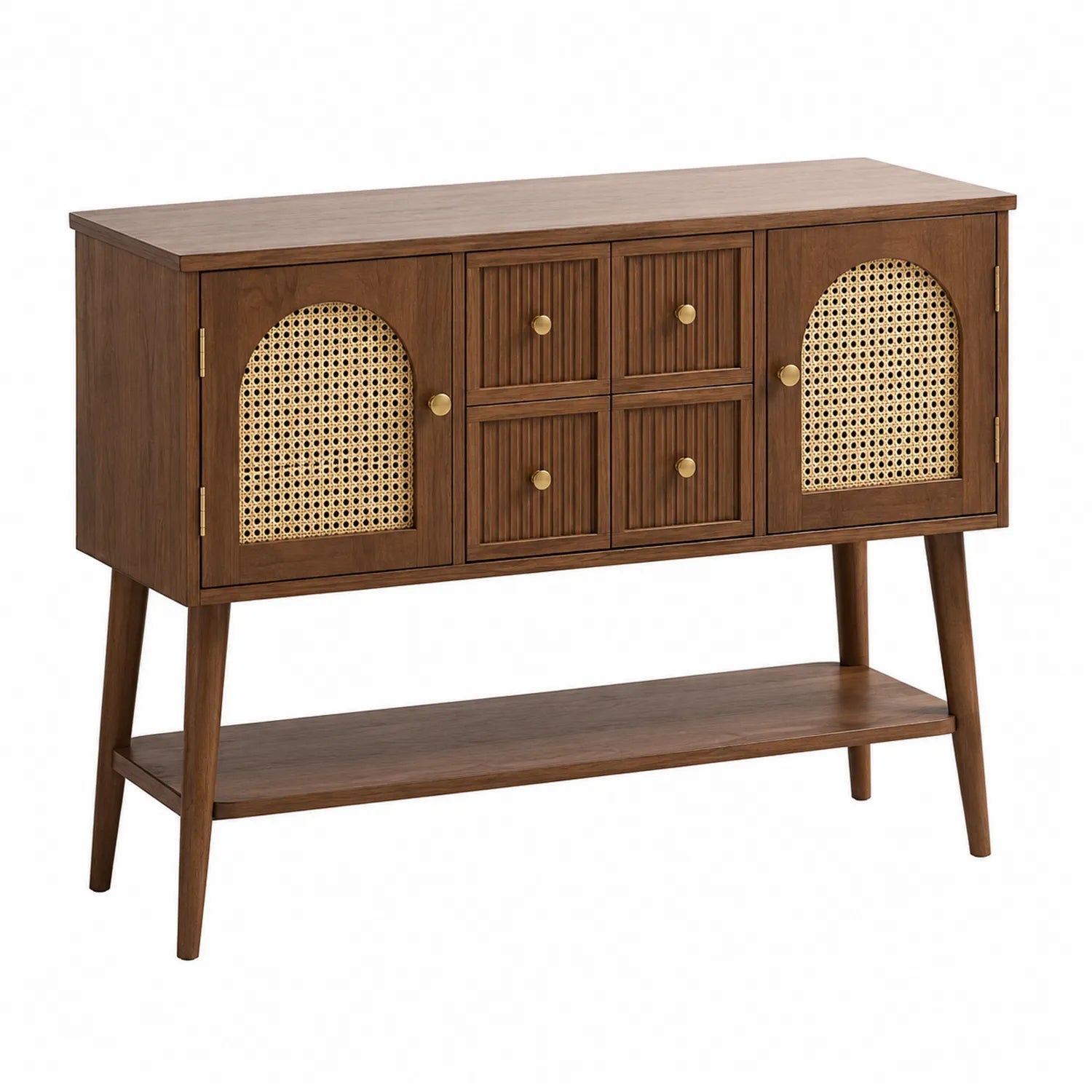 Sideboard aus Walnussholz mit Rattan-Details 120x40x80 cm
