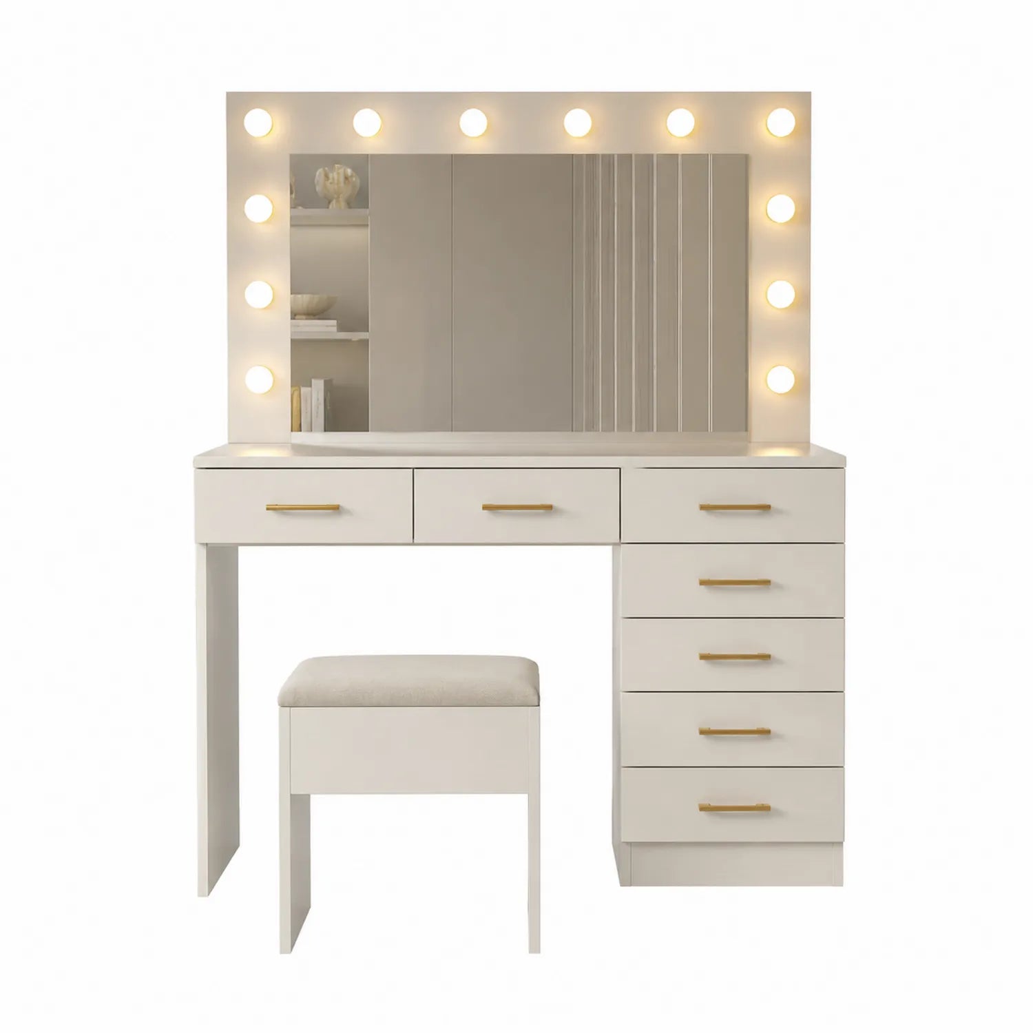 Schminktisch-Set mit Spiegel und LED-Beleuchtung Weiß