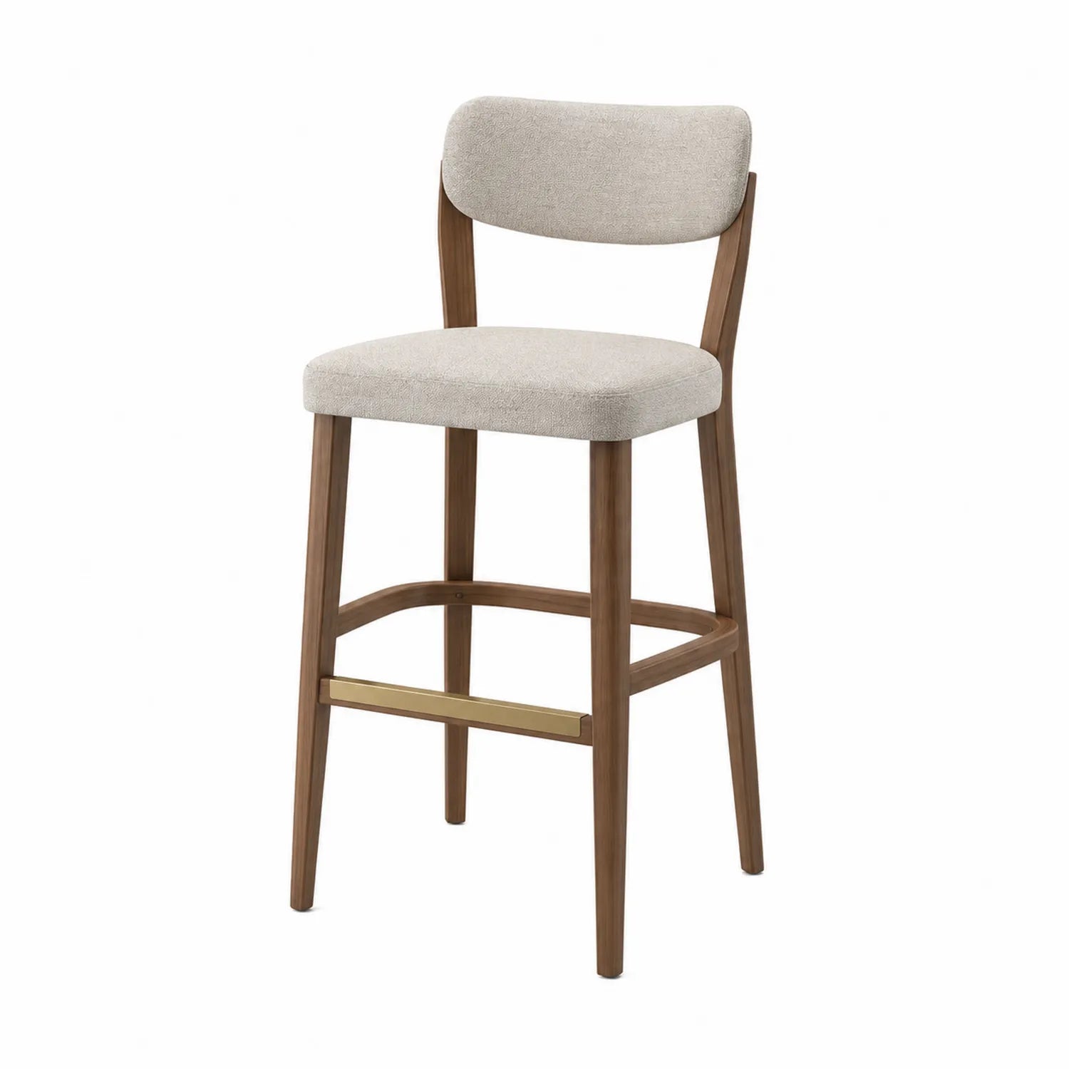 Barhocker aus Holz mit Textilbezug in Beige
