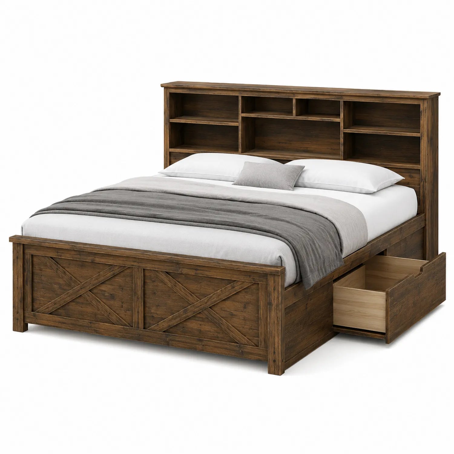 Doppelbett mit Stauraum Massivholz Braun 220x160 cm
