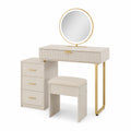 Schminktisch Set aus MDF mit Spiegel und Hocker, Beige und Gold