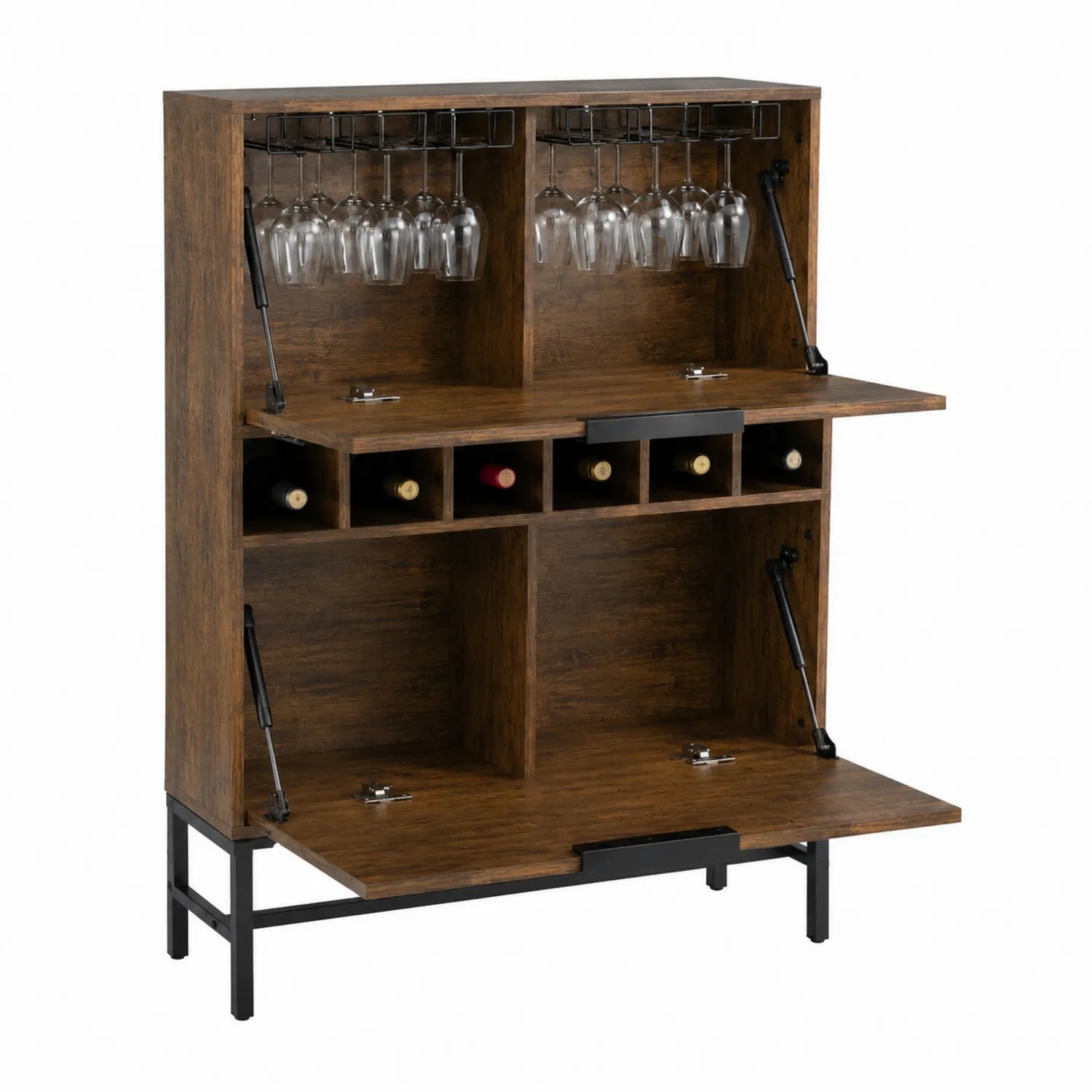 Holz Weinbar mit Glashalterungen und Flaschenregalen Braun