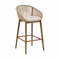 Barhocker aus Holz mit Seilgeflecht und Polyester-Sitzpolster, Braun und Beige