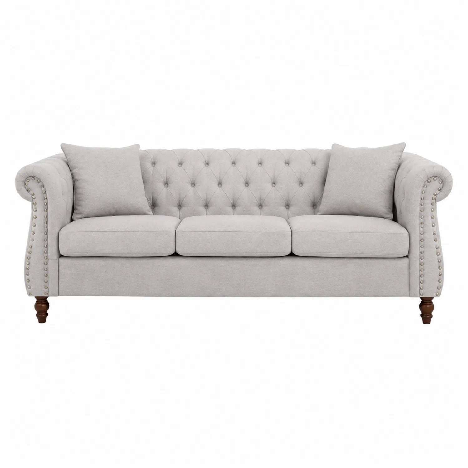 Chesterfield 3-Sitzer Sofa Polyester Hellgrau