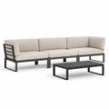 Ecksofa-Set Aluminium Beige 4-teilig mit Couchtisch