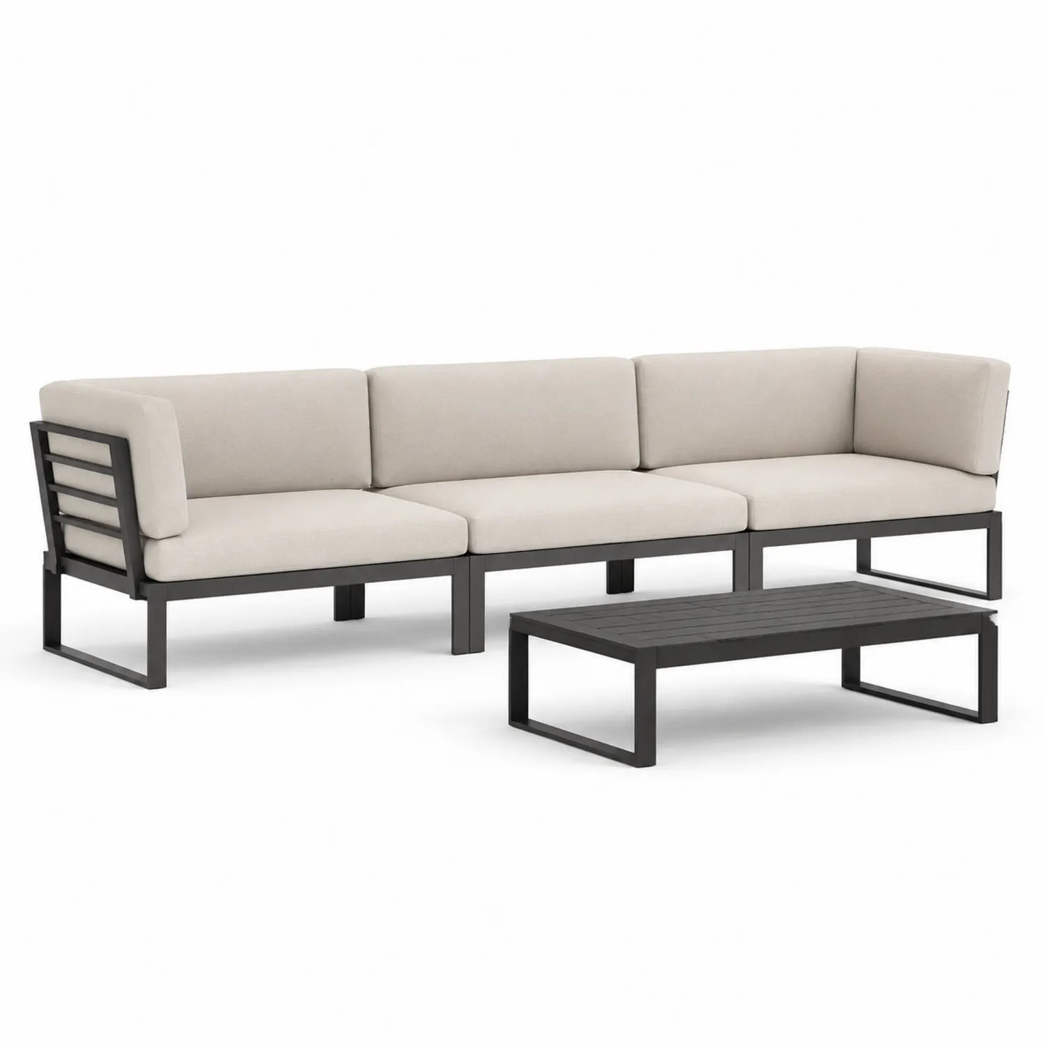 Ecksofa-Set Aluminium Beige 4-teilig mit Couchtisch
