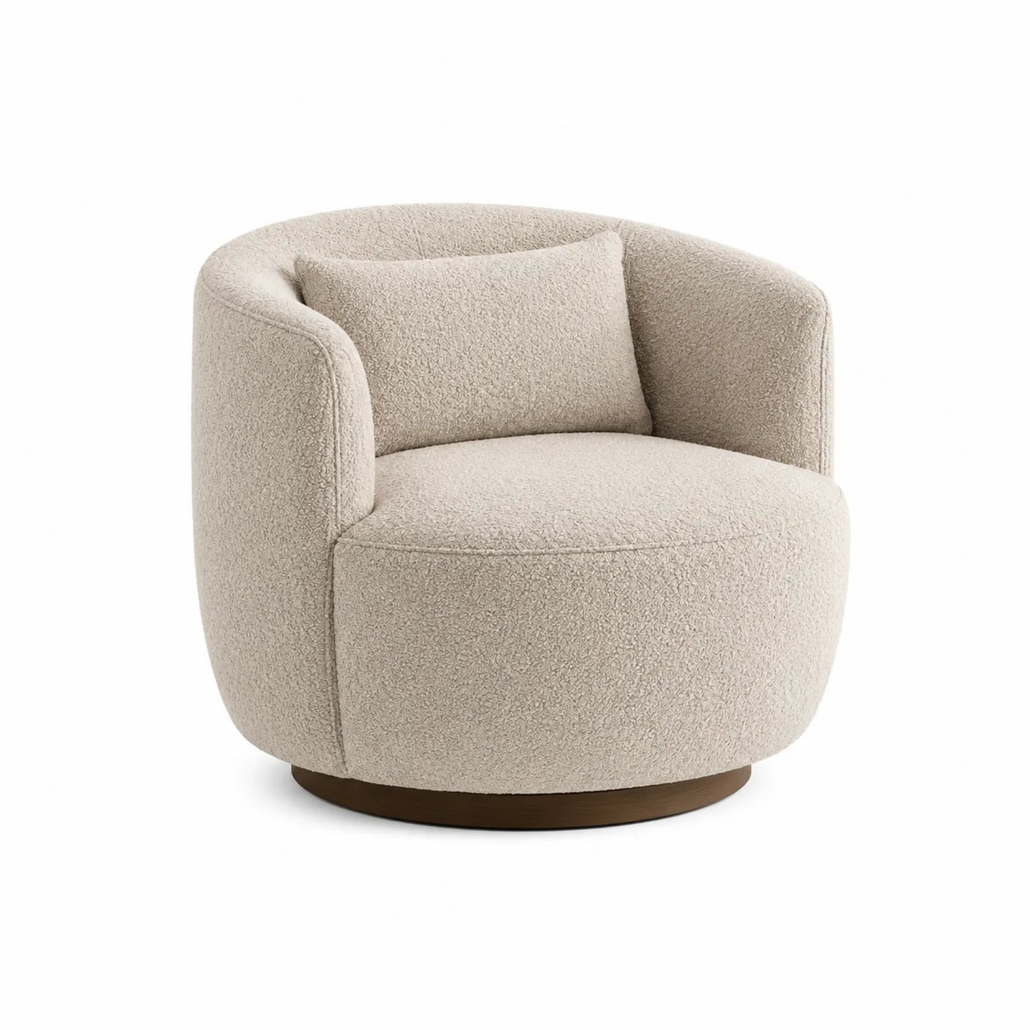 Runder Bouclé-Sessel Beige mit Holzbasis