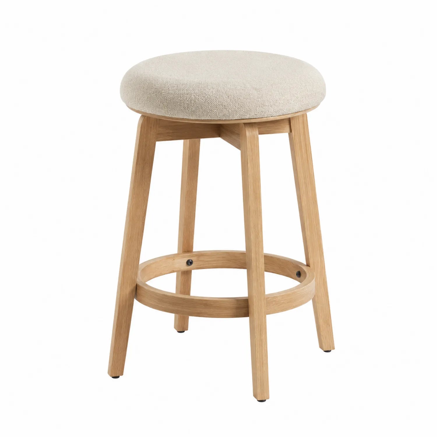 Barhocker mit Stoffbezug Beige und Eichenholzrahmen