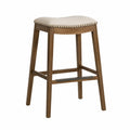 Holz Barhocker mit Leinenpolster Beige 75 cm