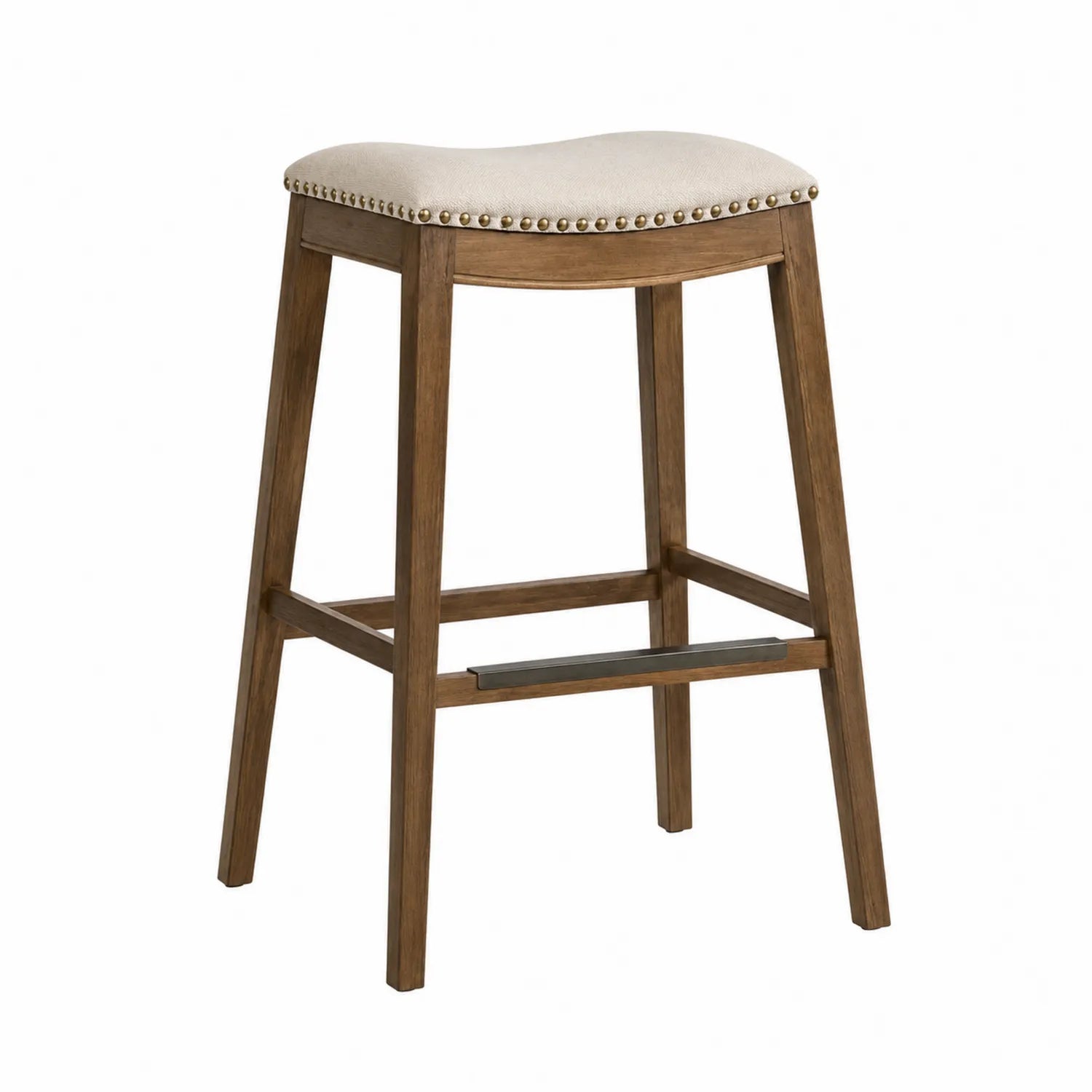 Holz Barhocker mit Leinenpolster Beige 75 cm