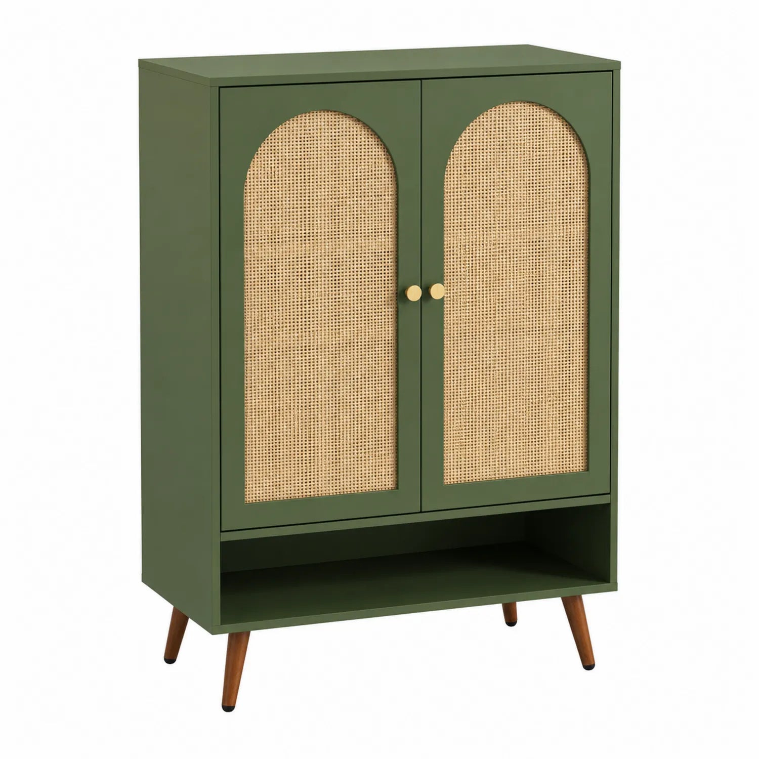 Schuhschrank Holz Grün mit Rattangeflecht 90x80x35 cm
