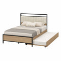 Bettgestell mit Ausziehbett aus Metall und Holz in Eiche/Beige