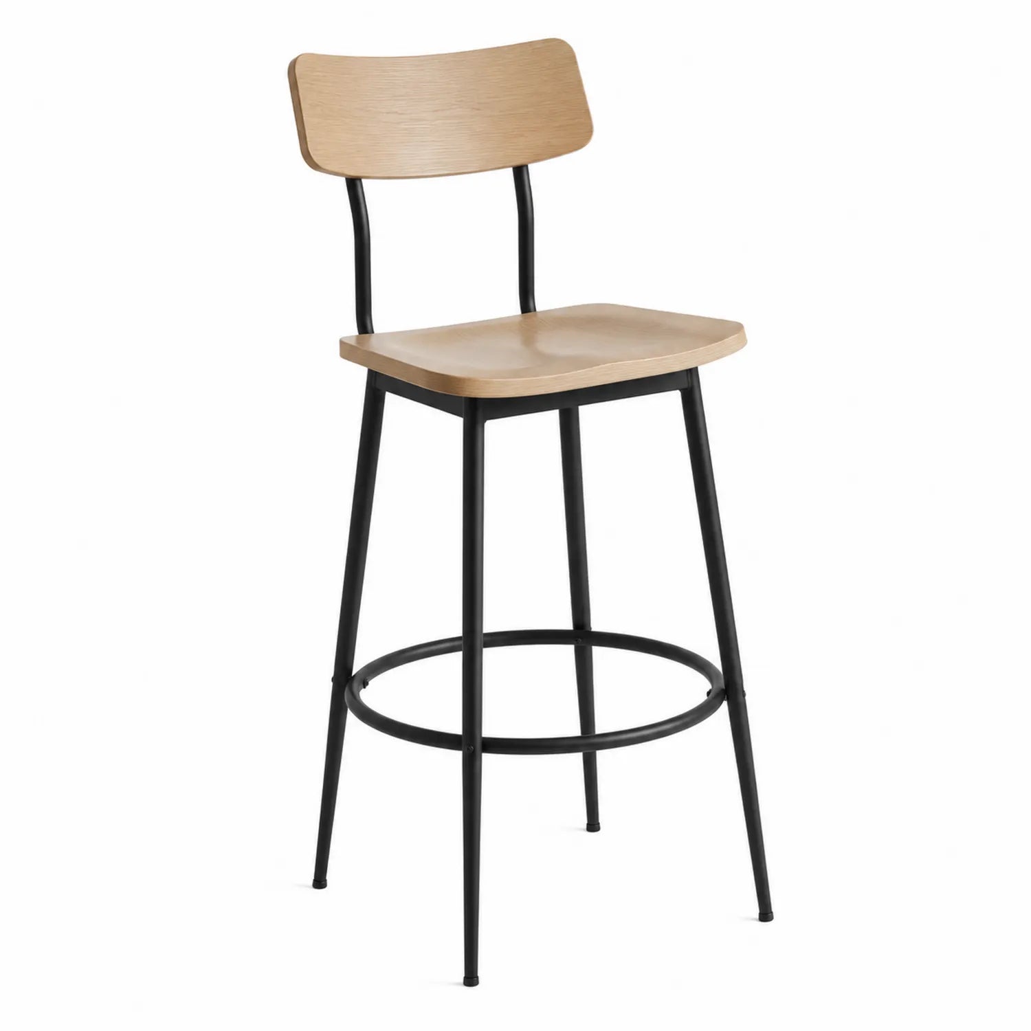 Barhocker Sperrholz Sitz Metallrahmen Schwarz Natur 65 cm