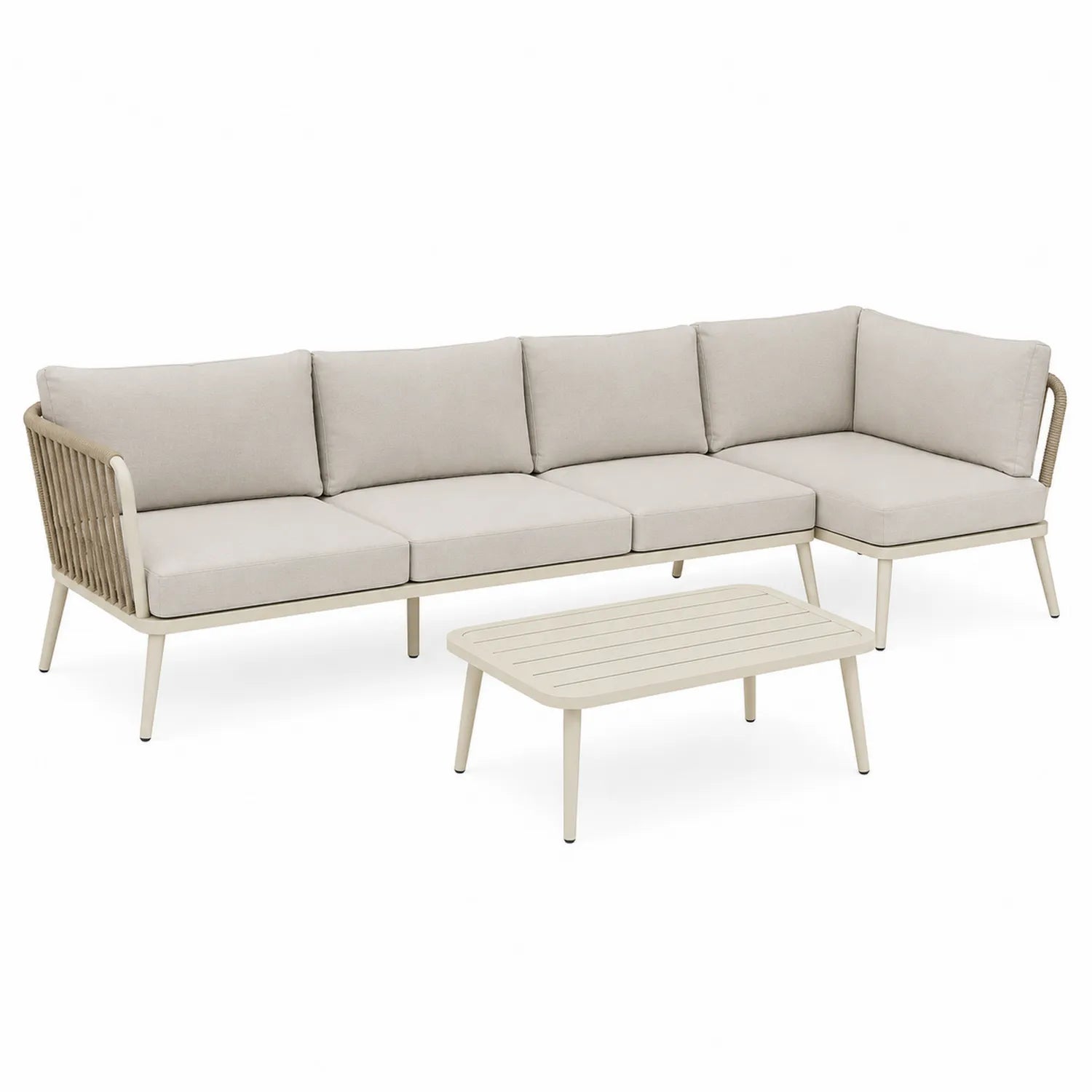 Aluminium Ecksofa-Set 5-Sitzer Polyester Beige