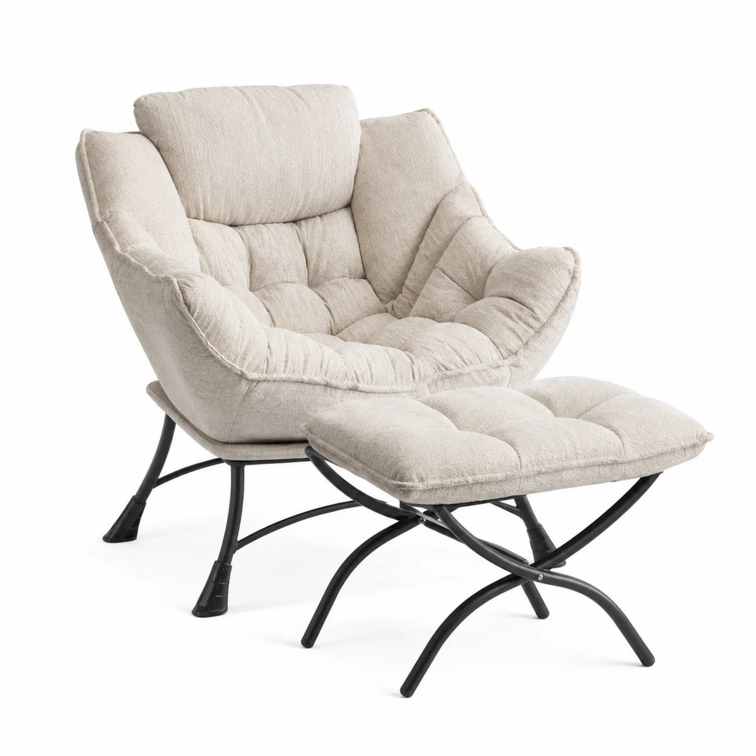 Sessel und Hocker Set Stoff Metall Beige