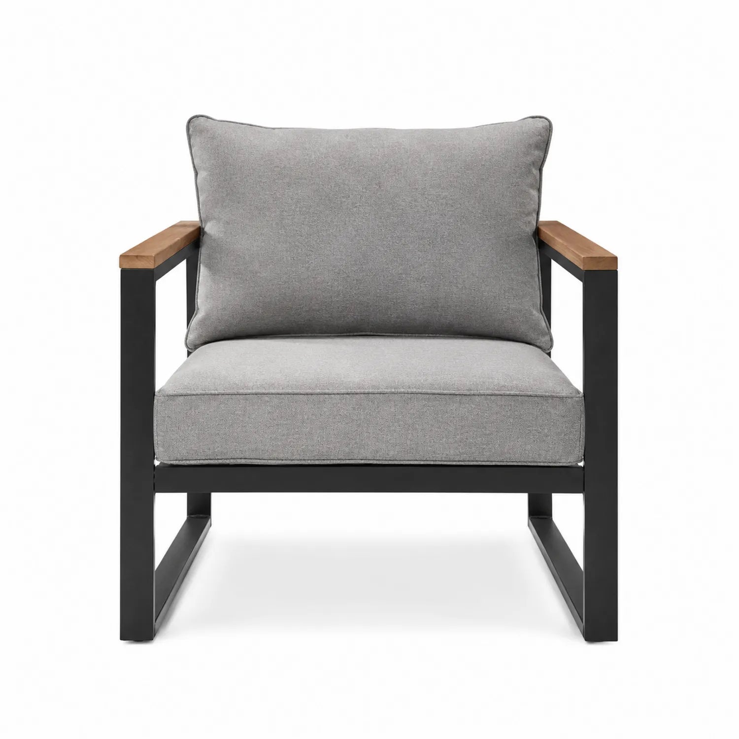Gartenstuhl mit Stahlrahmen, Teak und grauem Polyester