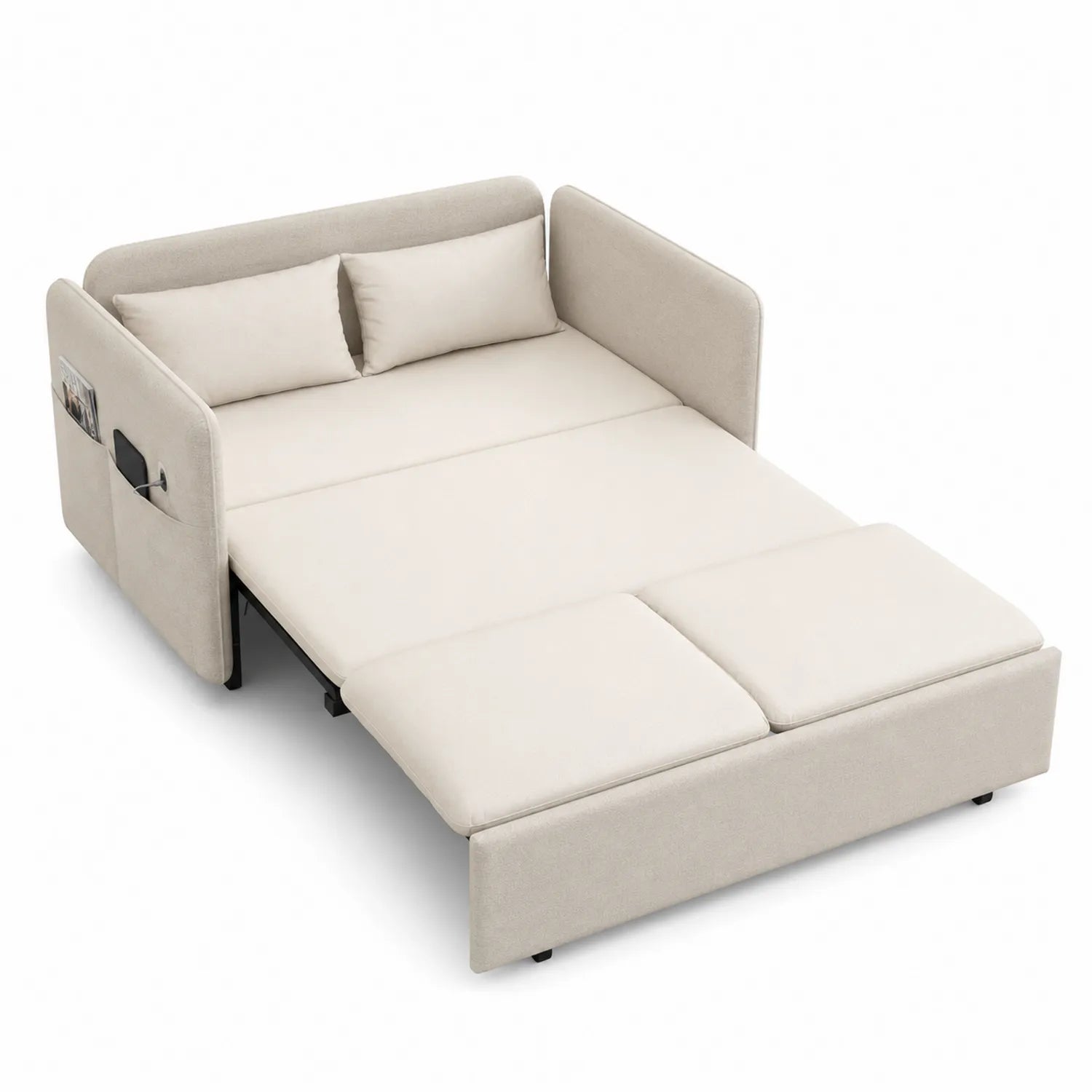 Schlafsofa mit Stoffbezug und Metallrahmen in Beige