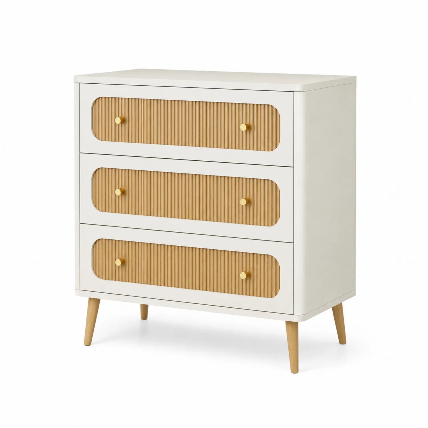 Holz Kommode MDF Weiß Natur mit 3 Schubladen