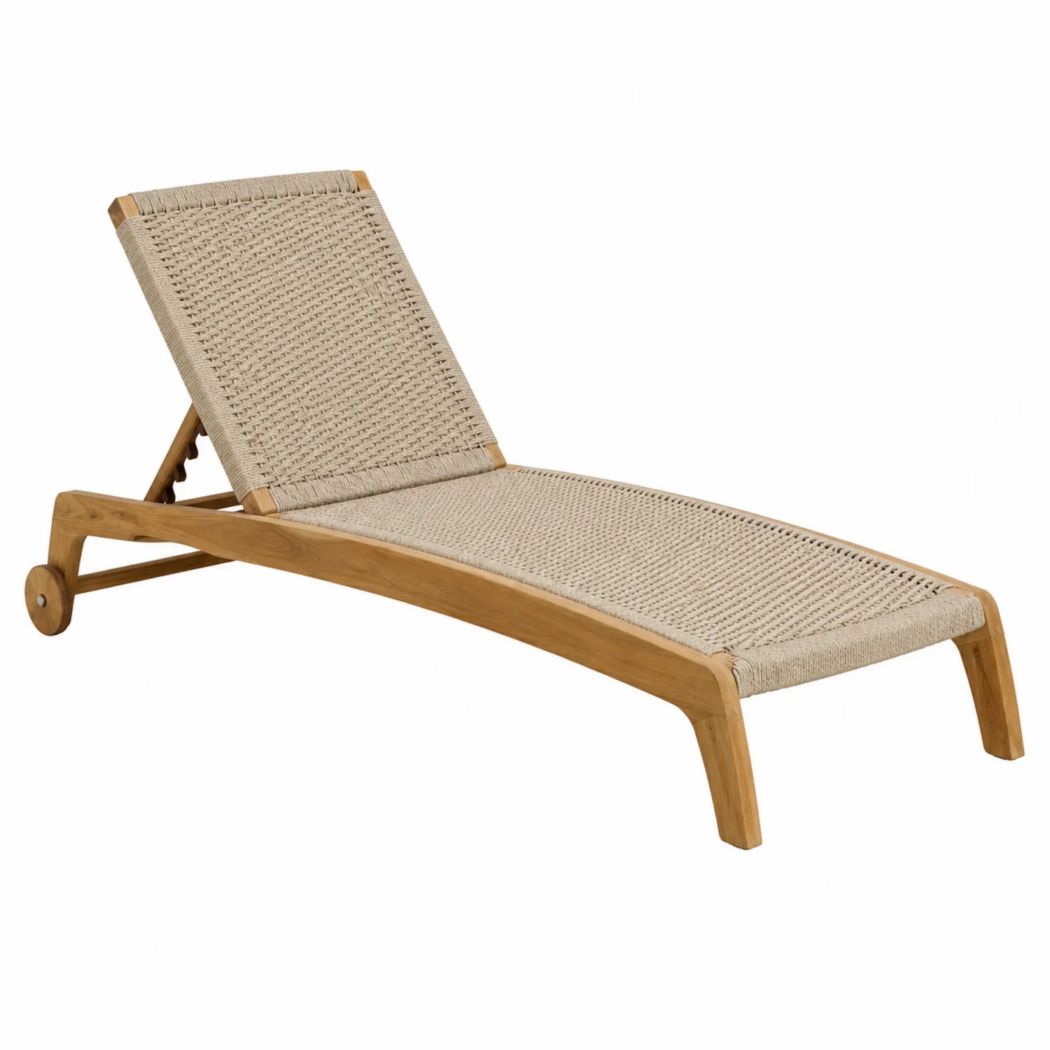 Liegestuhl aus Teakholz und Synthetikfaser, Beige, 200 cm