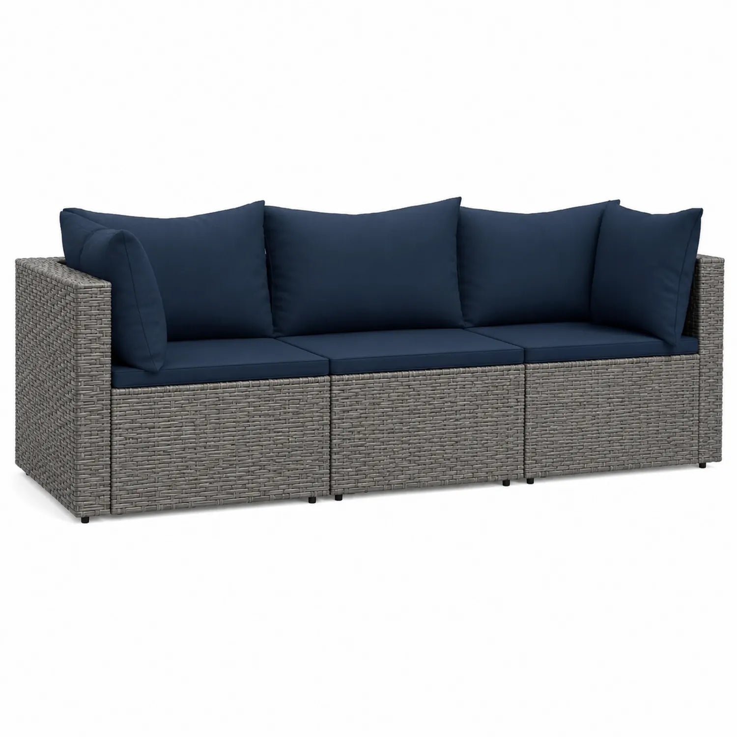 Sofa-Set aus Rattan mit blauen Kissen