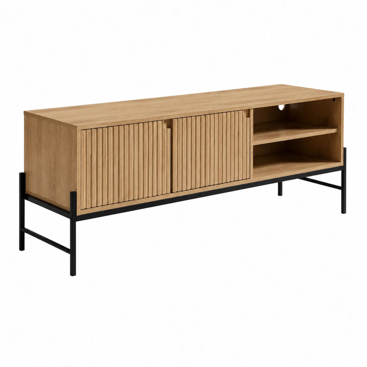 TV-Schrank MDF Eichefurnier Schwarz Metall 150x40x55cm