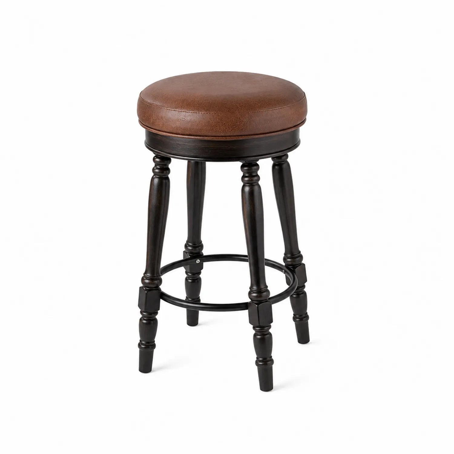 Barhocker aus Holz mit PU-Ledersitz Braun