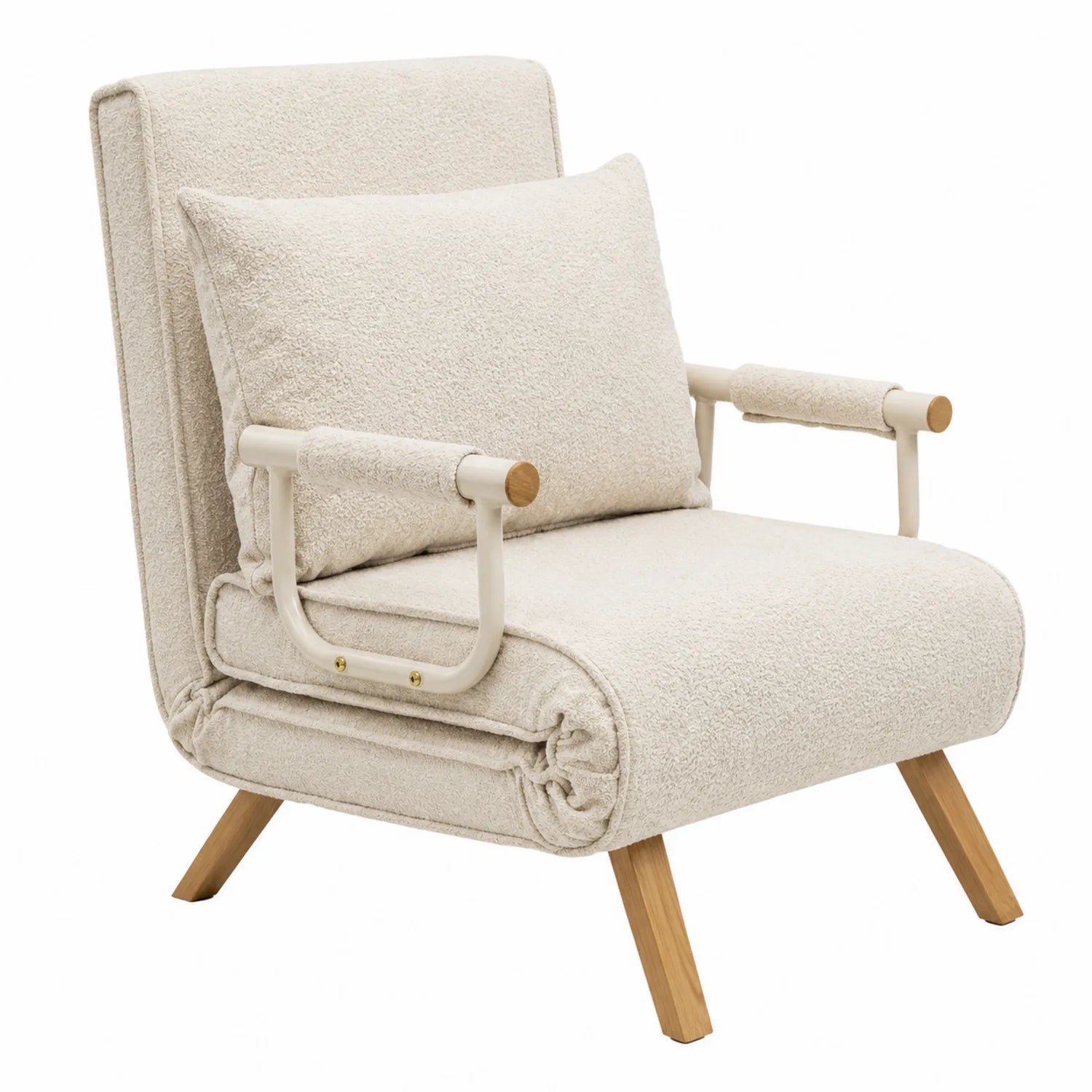 Lounge Sessel Metall Bouclé Creme Klappbar 80x75x90 cm