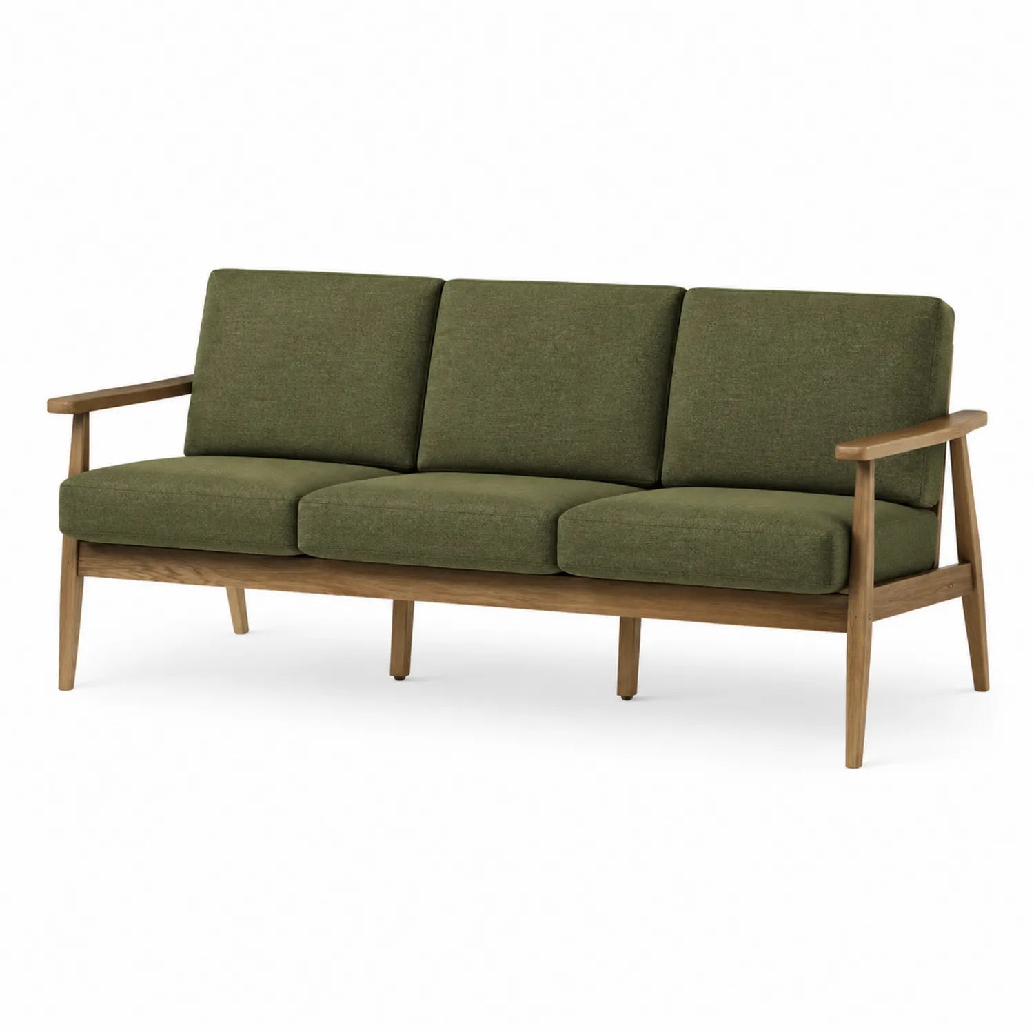 3-Sitzer Sofa aus Holz und Polyester Olivgrün
