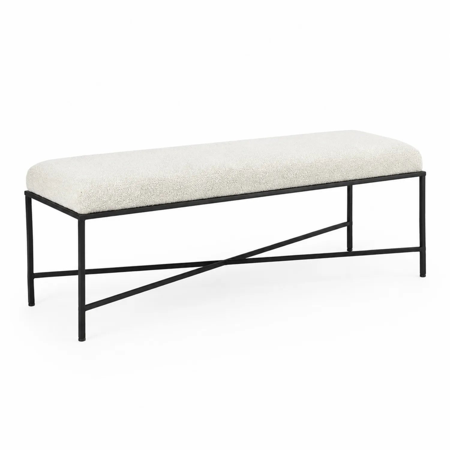 Bank mit Metallrahmen und Polsterung Creme 120 cm