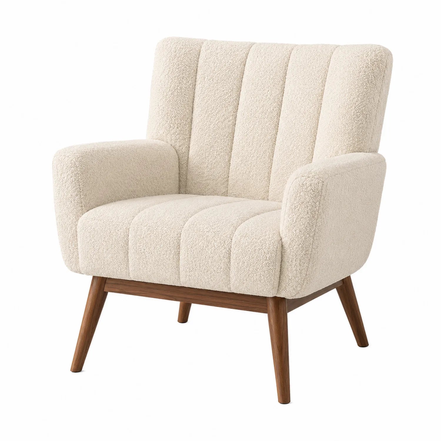 Sessel mit Bouclé-Stoff und Holzbeinen Creme 80cm Höhe