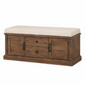 Holzbank mit Stauraum und Leinenbezug Beige