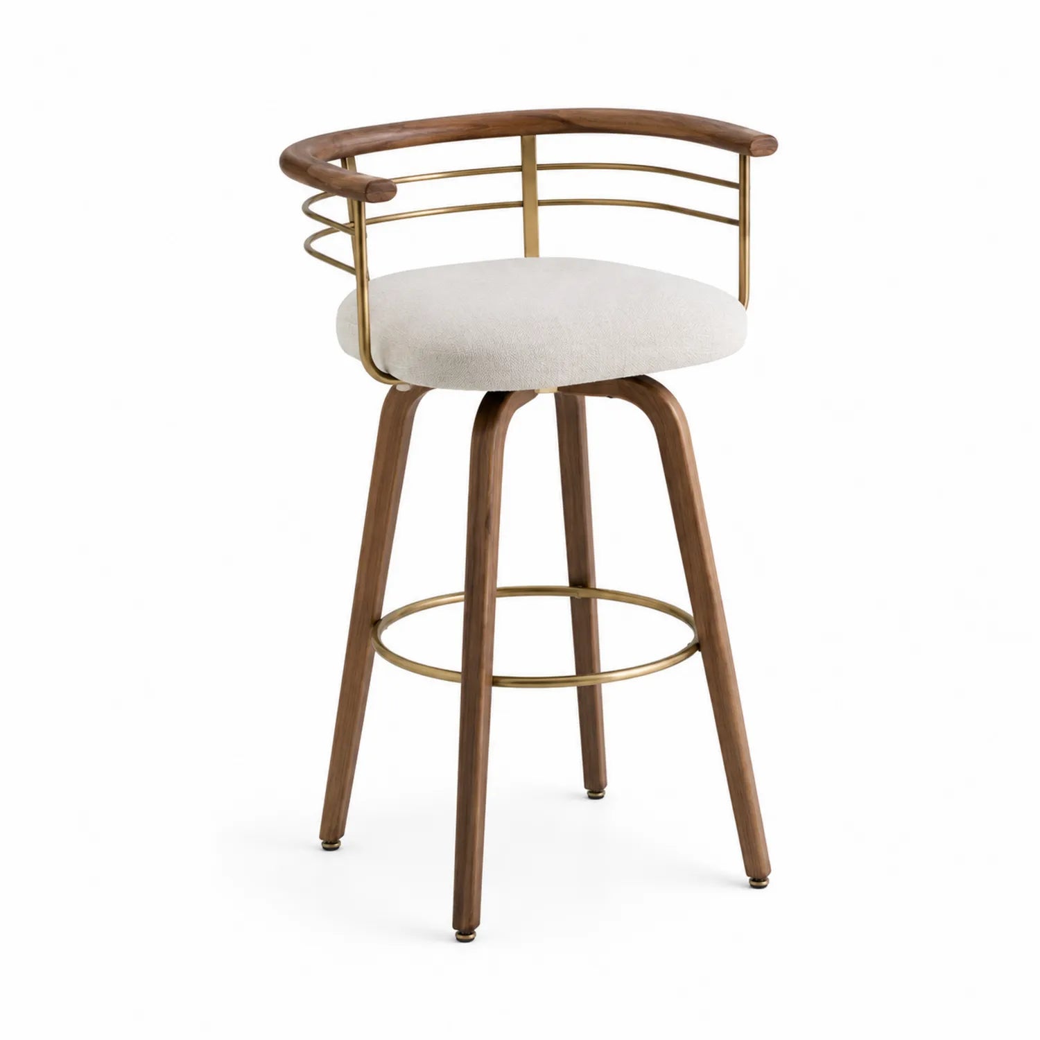 Barhocker mit Stoffbezug, Holz- und Metallrahmen, Beige