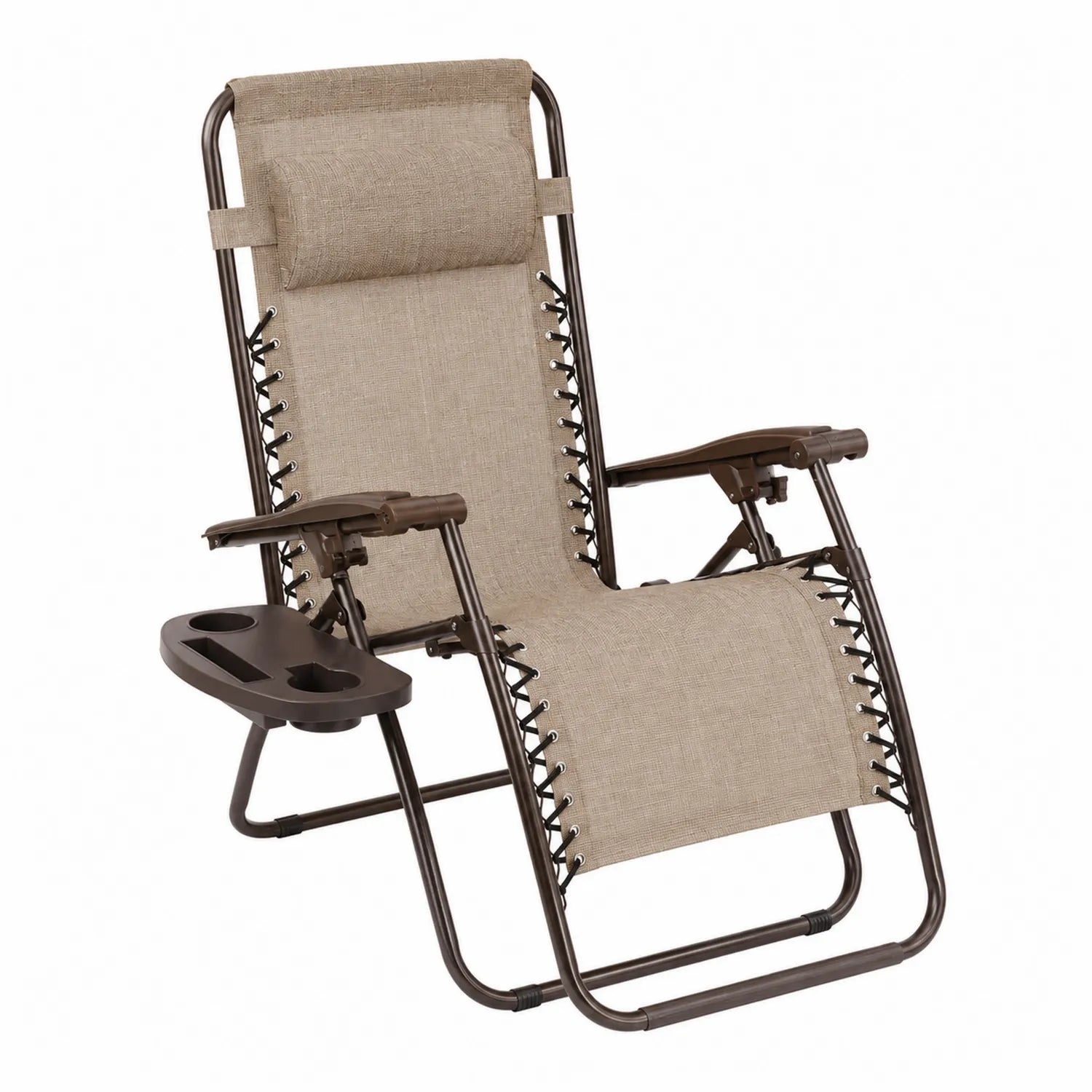 Klappbarer Gartenstuhl Stahl Beige mit Getränkehalter