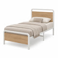 Einzelbett aus Metall und Holzoptik Weiß 90x200 cm