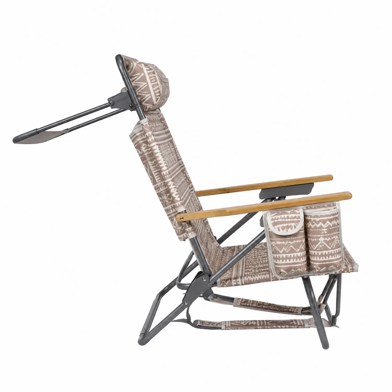 Klappbarer Stahlstuhl mit Polyesterbezug, Beige Muster